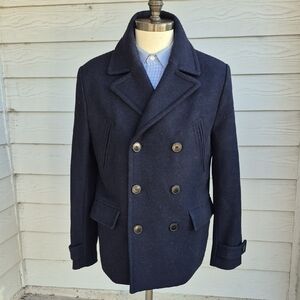 HM Dark Navy Blue Weave Wool Blend Sz 38 R Mens Peacoat Coat Jacket